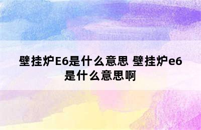 壁挂炉E6是什么意思 壁挂炉e6是什么意思啊